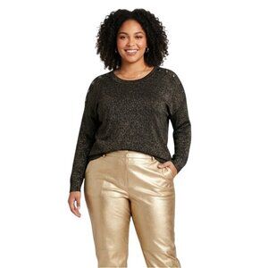 Michael Kors Black Gold Glitter Metallic Sweater 1X Button Sleeve Party Bling